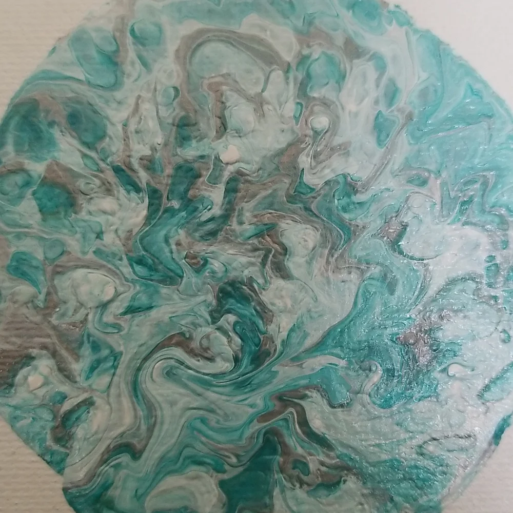 5×7 Teal White and Silver Marble Painting